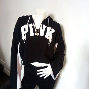 PINK Black and White Cropped Sweater